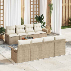 vidaXL 9-delige tuinsofa set met kussens in beige van poly rattan en acacia