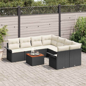 vidaXL Tuin Sofa Set met kussen met opslag 9 pcs Zwart en Crème