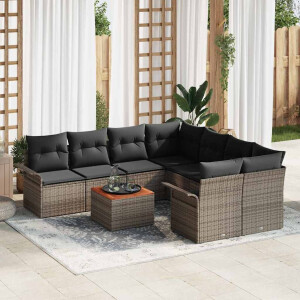 vidaXL Tuin Sofa Set met kussen met opslag met kussen 9 pcs Grijs
