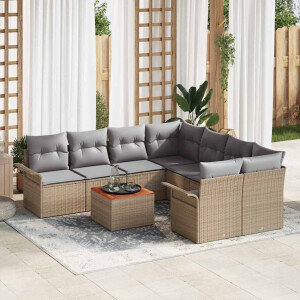 vidaXL Tuin Sofa Set met kussen met opslag 9 pcs Beige en Licht Grijs