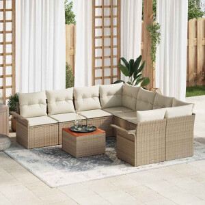 vidaXL Tuin Sofa Set met kussen met opslag 9 pcs Beige en Crème