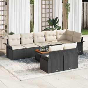 vidaXL Tuin Sofa Set met kussen met opslag 9 pcs Zwart en Crème