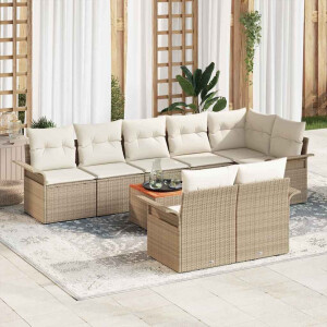 vidaXL Tuin Sofa Set met kussen met opslag 9 pcs Beige en Crème