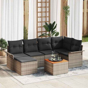 vidaXL Tuin Sofa Set met kussen met opslag 7 pcs Grijs