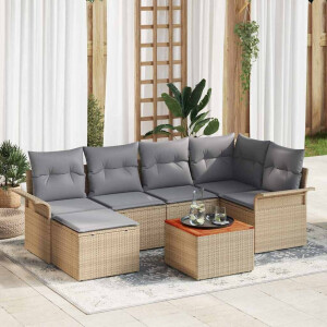 vidaXL Tuin Sofa Set met kussen met opslag 7 pcs Beige en Licht Grijs