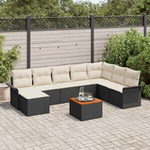vidaXL Tuin Sofa Set met kussen met opslag 9 pcs Zwart en Crème