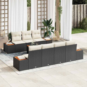 vidaXL Tuin Sofa Set met kussen met opslag 8 pcs Zwart Poly riet