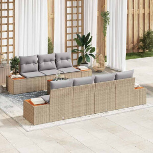 vidaXL Tuin Sofa Set met kussen met opslag 8 pcs Beige Poly riet