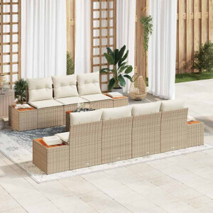 vidaXL Tuin Sofa Set met kussen met opslag 8 pcs Beige Poly riet