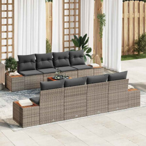vidaXL Tuin Sofa Set met kussen met opslag 9 pcs Grijs Poly riet