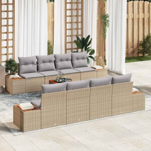 vidaXL Tuin Sofa Set met kussen met opslag 9 pcs Beige Poly riet