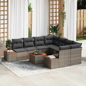 vidaXL Tuin Sofa Set met kussen met opslag 9 pcs Grijs Poly riet