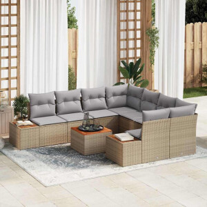 vidaXL Tuin Sofa Set met kussen met opslag 9 pcs Beige Poly riet