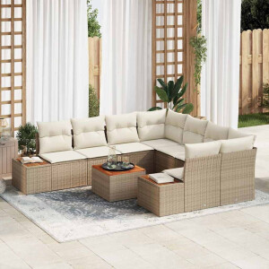 vidaXL Tuin Sofa Set met kussen met opslag 9 pcs Beige Poly riet