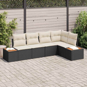 vidaXL Tuin Sofa Set met kussen 5 pcs Zwart en crème Poly riet
