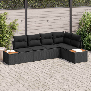 vidaXL Tuin Sofa Set met kussen met opslag 5 pcs Zwart Poly riet