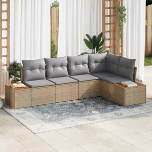 vidaXL Tuin Sofa Set met kussen 5 pcs beige en lichtgrijs Poly riet