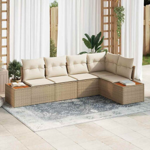 vidaXL Tuin Sofa Set met kussen 5 pcs beige en crèmekleurig Poly riet