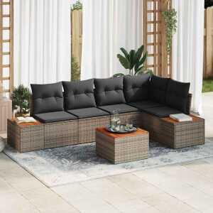 vidaXL Tuin Sofa Set met kussen met opslag 6 pcs Grijs Poly riet