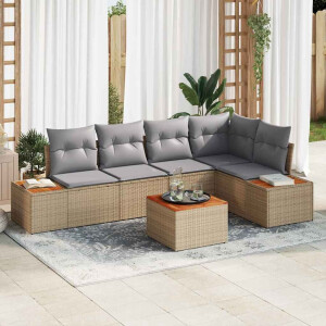 vidaXL Tuin Sofa Set met kussen 6 pcs beige en lichtgrijs Poly riet
