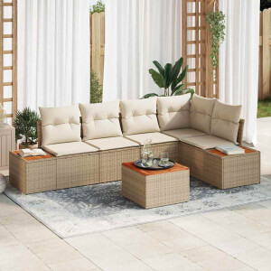 vidaXL Tuin Sofa Set met kussen 6 pcs beige en crèmekleurig Poly riet