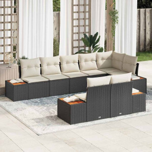 vidaXL Tuin Sofa Set met kussen 8 pcs Zwart en crème Poly riet