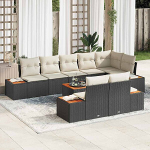 vidaXL Tuin Sofa Set met kussen 9 pcs Zwart en crème Poly riet