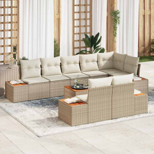 vidaXL Tuin Sofa Set met kussen 9 pcs beige en crèmekleurig Poly riet