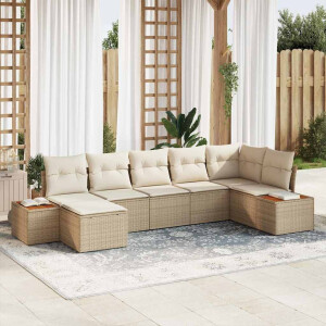 vidaXL Tuin Sofa Set met kussen 7 pcs Beige en Crème Poly Rattan