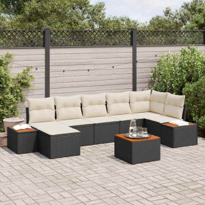 vidaXL Tuin Sofa Set met kussen 8 pcs Zwart en crème Poly Rattan