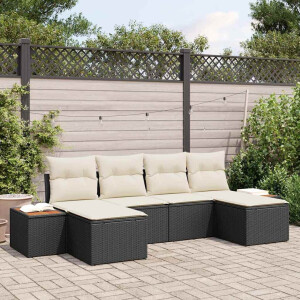 vidaXL Tuin Sofa Set met kussen 6 pcs Zwart en Crème Poly Rattan
