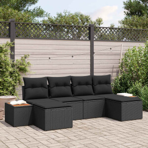 vidaXL Tuin Sofa Set met kussen 6 pcs Zwart Poly Rattan