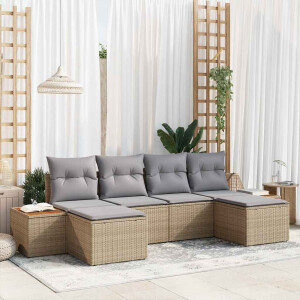 vidaXL Tuin Sofa Set met kussen 6 pcs Beige en Licht Grijs Poly Rattan