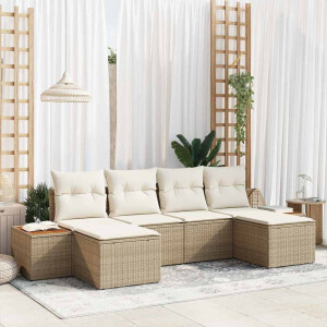 vidaXL Tuin Sofa Set met kussen 6 pcs Beige en Crème Poly Rattan