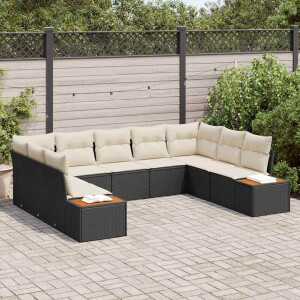 vidaXL Tuin Sofa Set met kussen 5 pcs Zwart en crème Poly riet