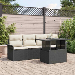 vidaXL Tuin Sofa Set met kussen met opslag 5 pcs Zwart Poly Rattan