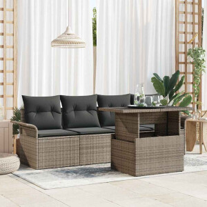 vidaXL Tuin Sofa Set met kussen met opslag 5 pcs Grijs Poly Rattan