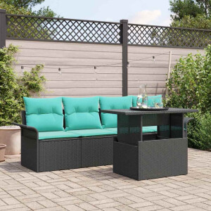 vidaXL Tuin Sofa Set met kussen met opslag 5 pcs Zwart Poly riet