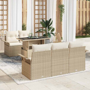 vidaXL Tuin Sofa Set met kussen met opslag 6 pcs Beige Poly Rattan