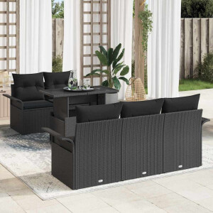 vidaXL Tuin Sofa Set met kussen met opslag 6 pcs Zwart Poly Rattan