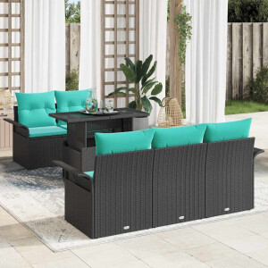 vidaXL Tuin Sofa Set met kussen met opslag 6 pcs Zwart Poly Rattan