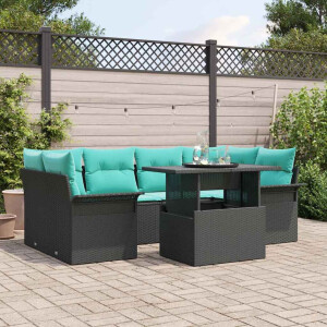 vidaXL Tuin Sofa Set met kussen met opslag 7 pcs Zwart Poly Rattan