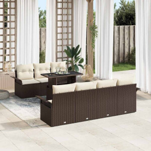 vidaXL Tuin Sofa Set met kussen met opslag 8 pcs Bruin Poly riet