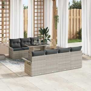 vidaXL Tuin Sofa Set met kussen 8 pcs Lichtgrijs Poly Rattan