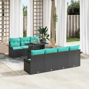 vidaXL Tuin Sofa Set met kussen met opslag 8 pcs Zwart Poly Rattan