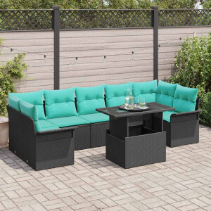 vidaXL Tuin Sofa Set met kussen met opslag 8 pcs Zwart Poly Rattan