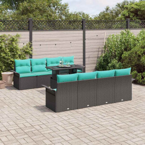 vidaXL Tuin Sofa Set met kussen met opslag 9 pcs Zwart Poly Rattan