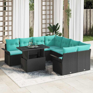 vidaXL Tuin Sofa Set met kussen met opslag 9 pcs Zwart Poly Rattan