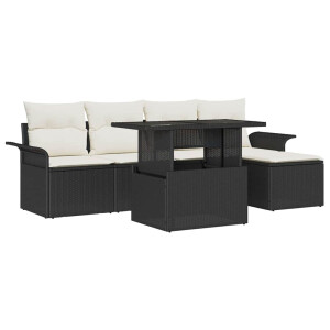 vidaXL Tuin Sofa Set met kussen met opslag 6 pcs Zwart Poly riet