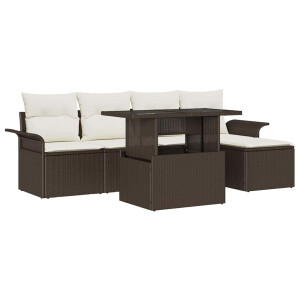 vidaXL Tuin Sofa Set met kussen met opslag 6 pcs Bruin Poly riet